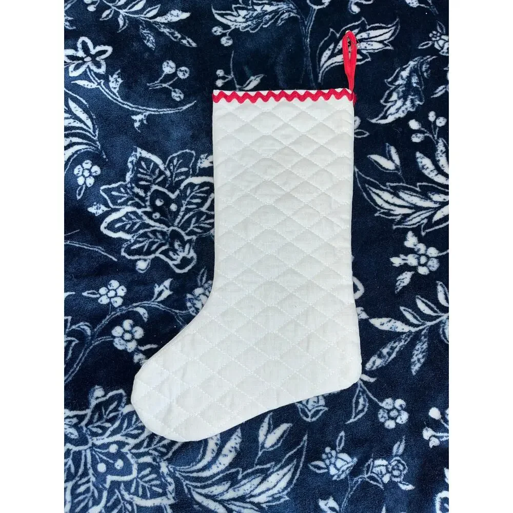 Vintage White Quilted Felt Christmas Stocking with an appliqué snowman design.